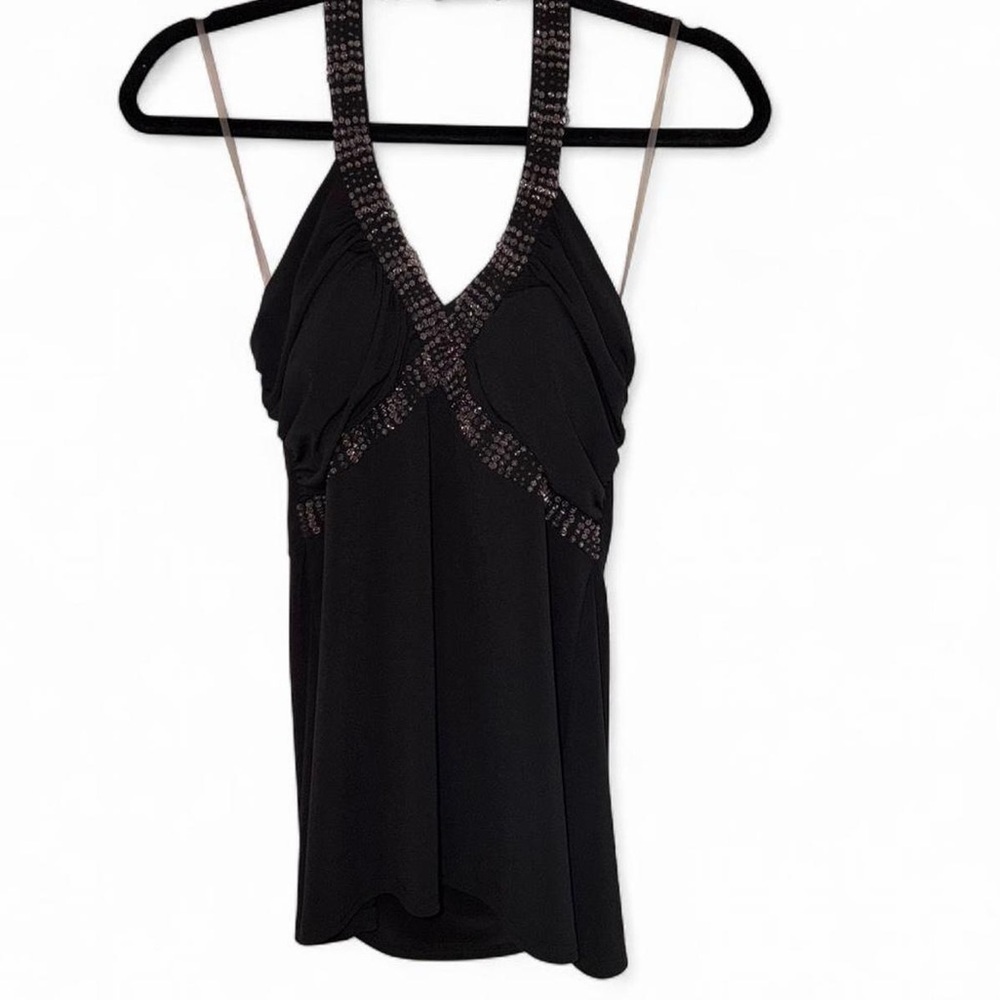 Spense Black Beaded V-Neck Halter Top NWT. Size M